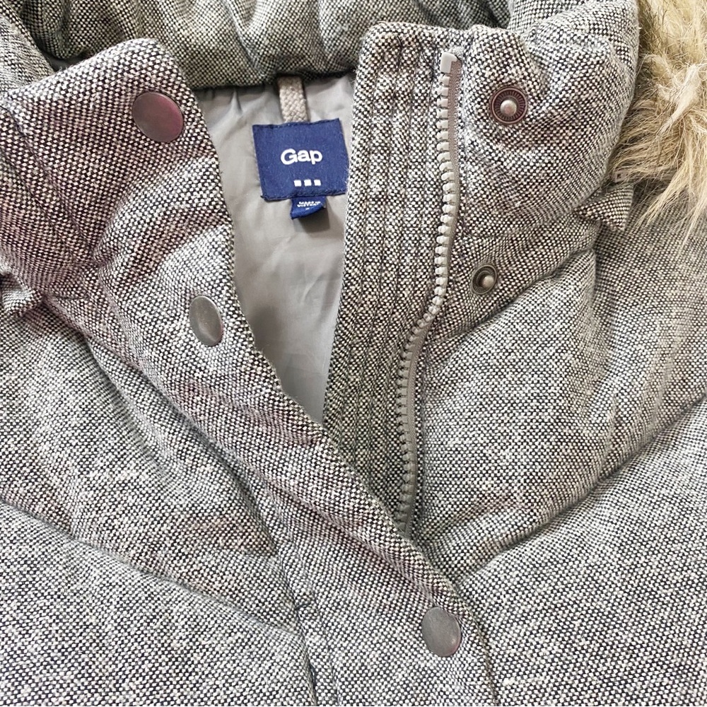 Gap cute vest pretty cardigan fitted puffer faux fur hoodie gray warm winter L - Picture 8 of 11